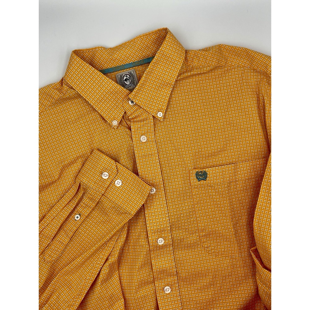 Cinch Mens Medium Long Sleeve‎ Button Up Orange White Blue  Western Shirt 155737